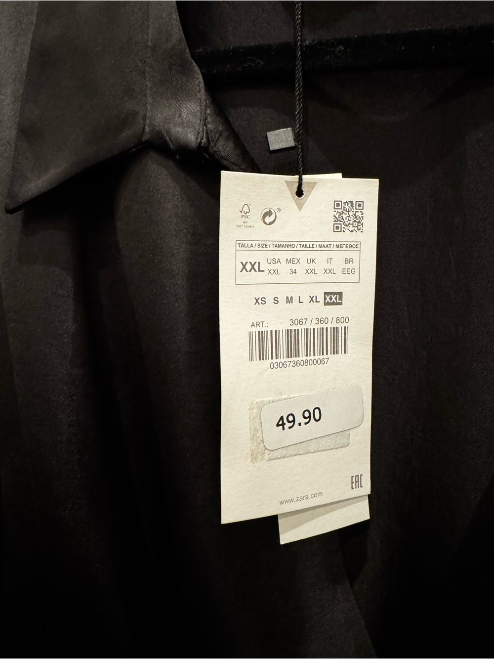 ZARA Black Satin Wrap Dress XXL NWT Collared Draped Mini Long Sleeve - Picture 2 of 6